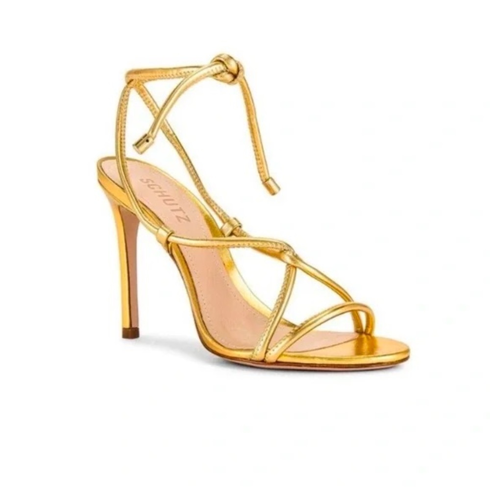 Schutz Dale Sandal heels Gold Ouro size 7.5